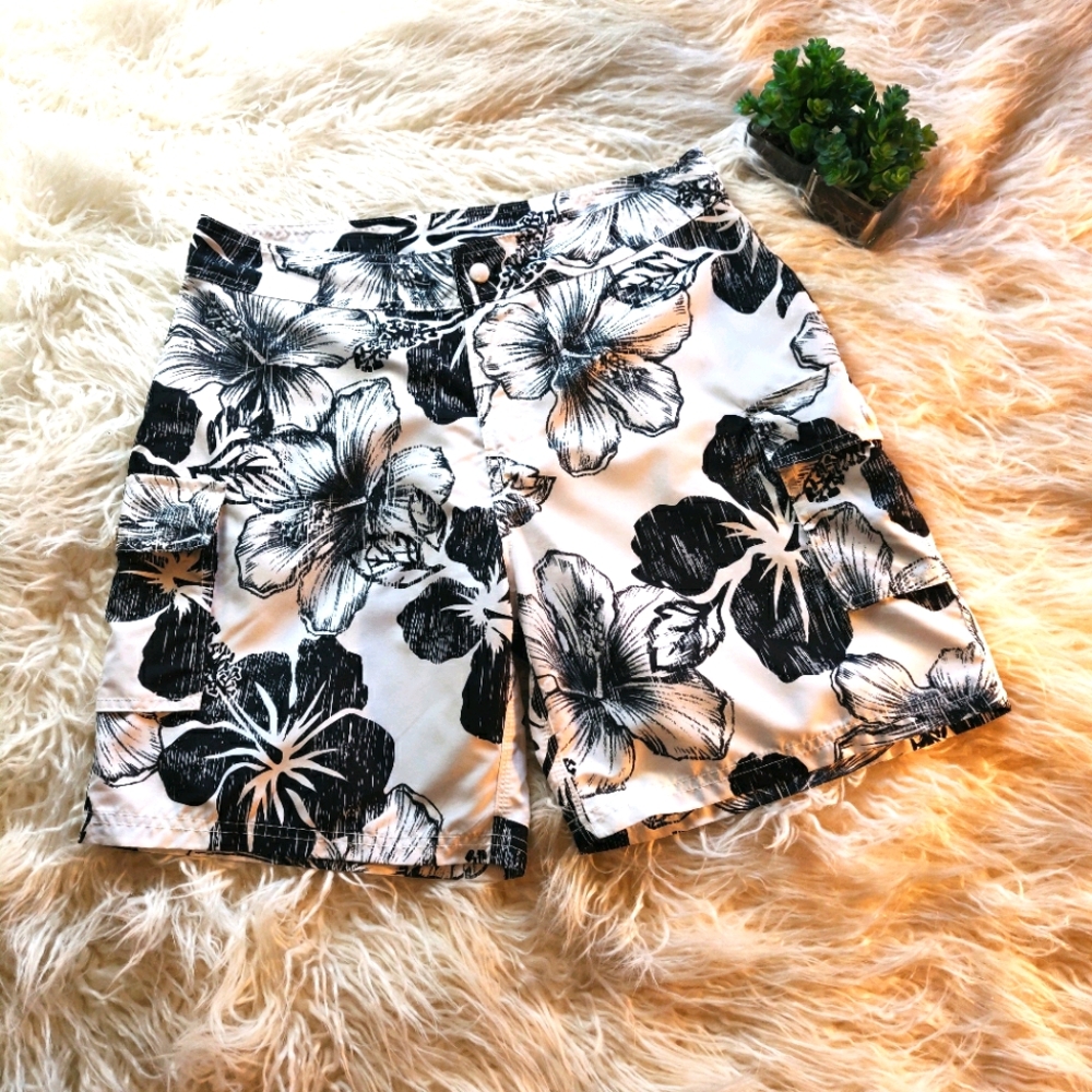 Venus black and white board shorts.
